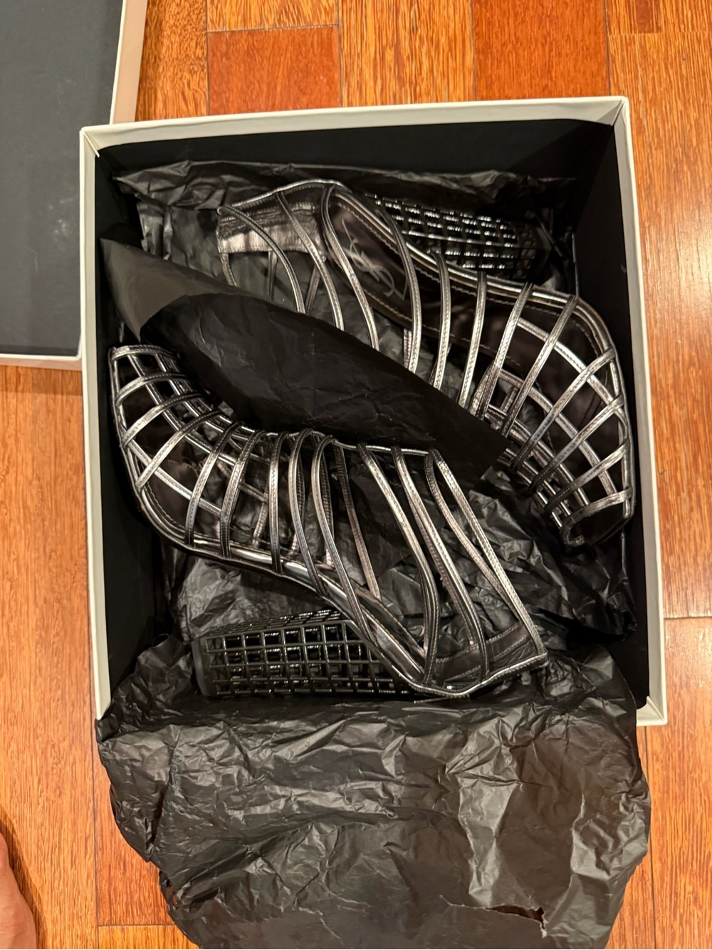 Yves Saint Laurent Black Cage Block Heel Sandals - Picture 12 of 13